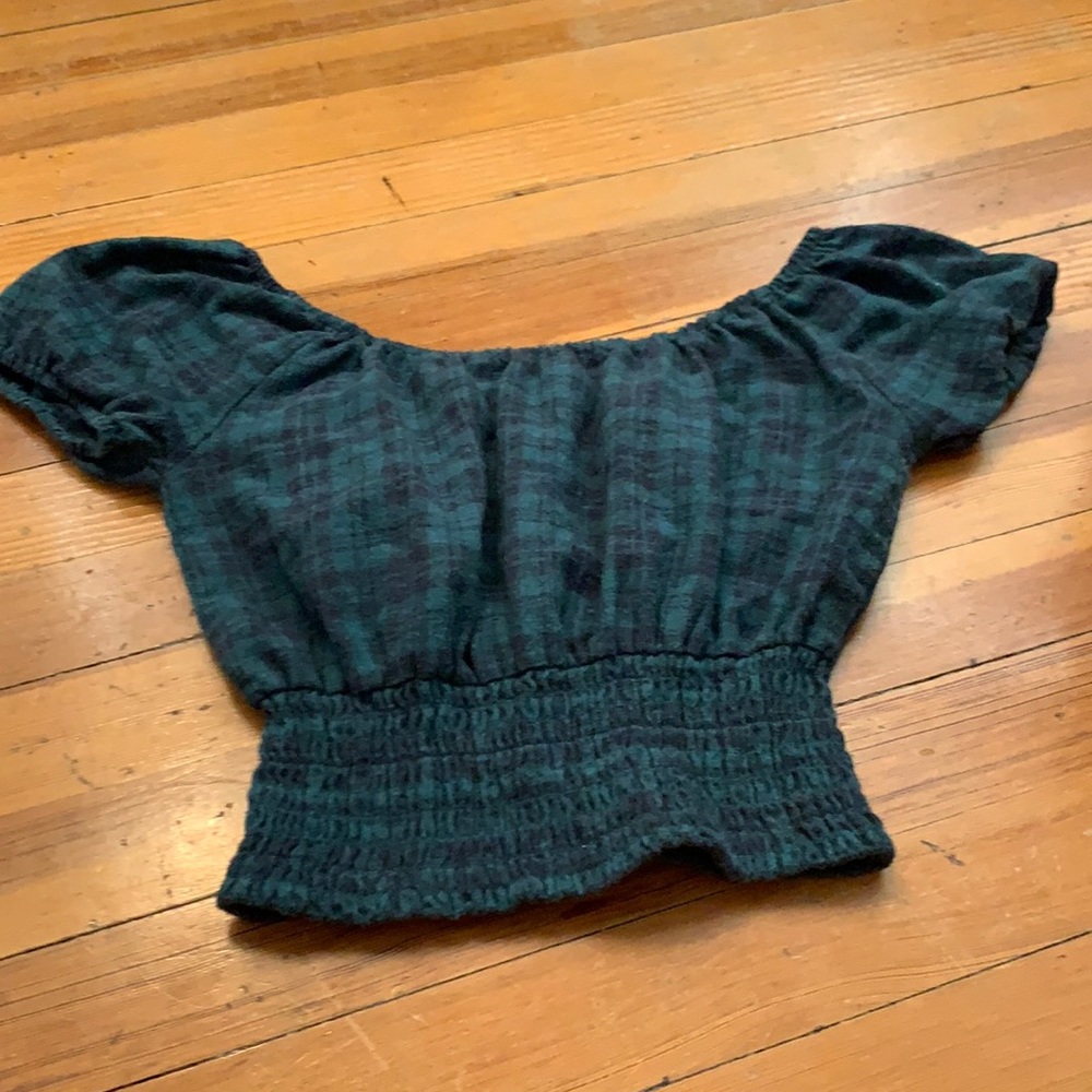 green cropped top